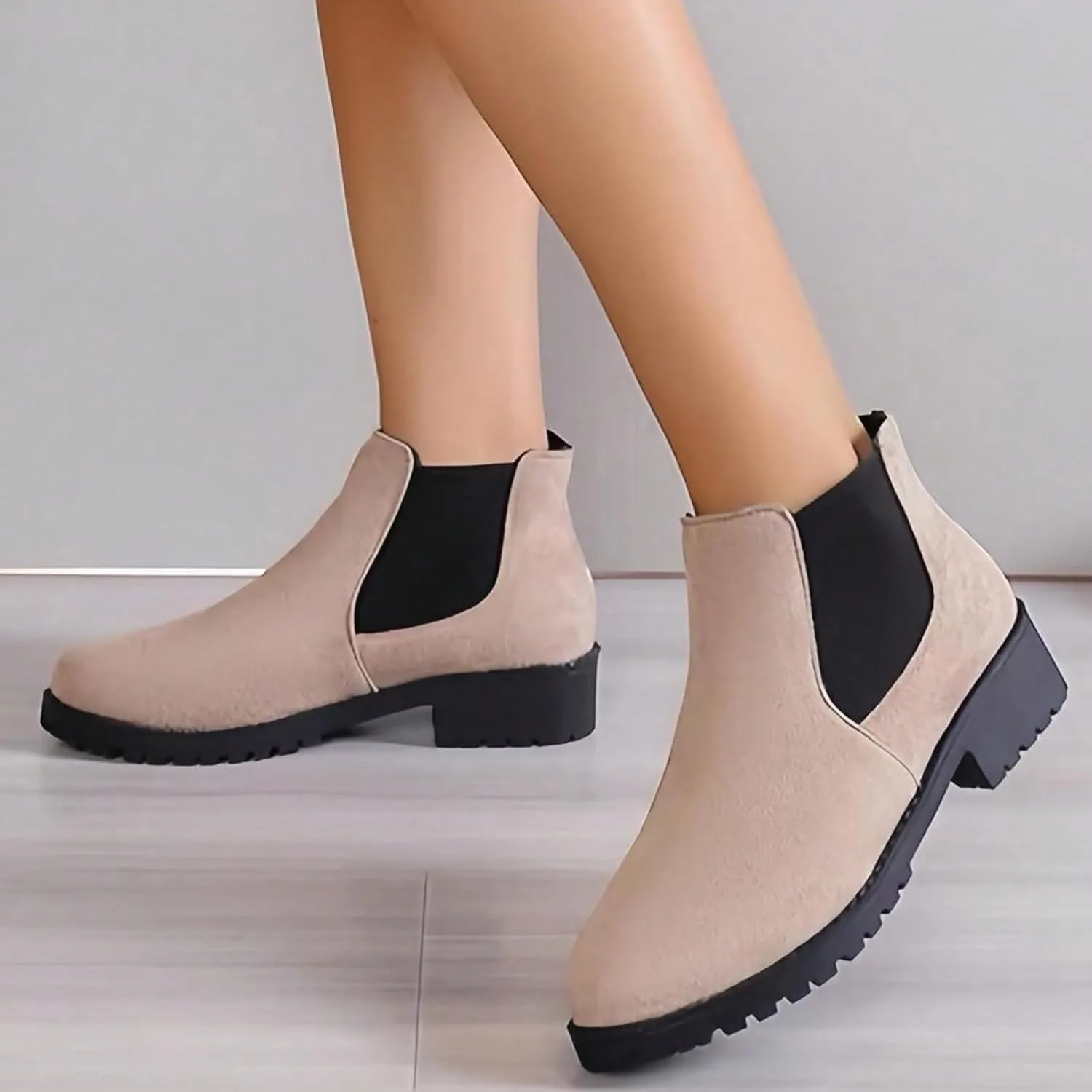 Autumn Winter Women Ankle Boots Suede Low Heels Boots Flock Elastic Sleeve Low Heels Round Toe Ankle Boots Fashion