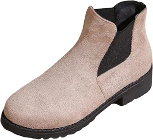 Autumn Winter Women Ankle Boots Suede Low Heels Boots Flock Elastic Sleeve Low Heels Round Toe Ankle Boots Fashion
