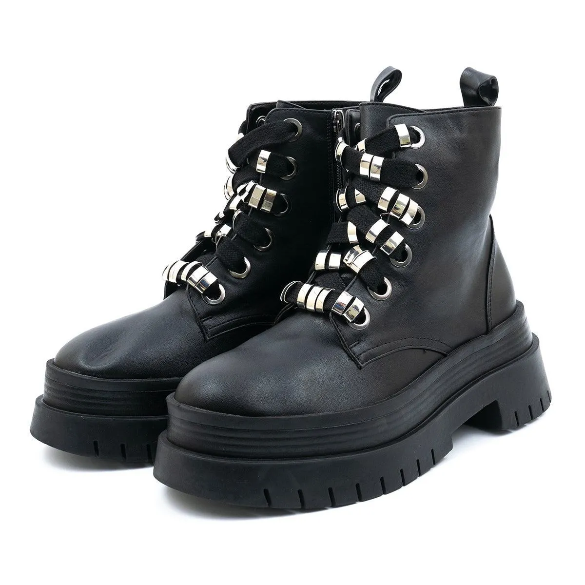 Bershka Roaming Crisscross Ankle Boots Leather Black Colour For Women