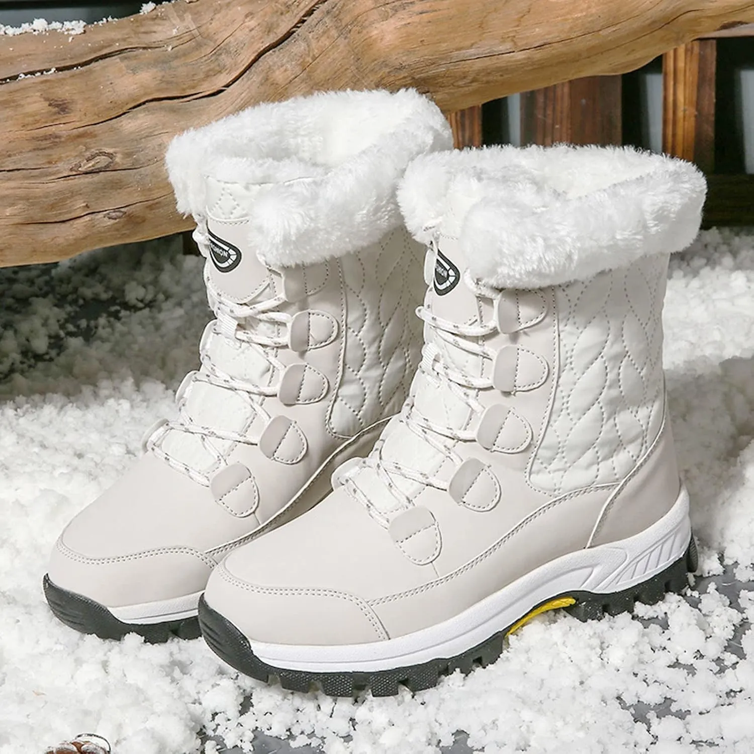 Hiking Boots Women Warm Lace-Up Snow Ankle Boots Velvet Cotton Winter Flats Short Booties Hiking Boots