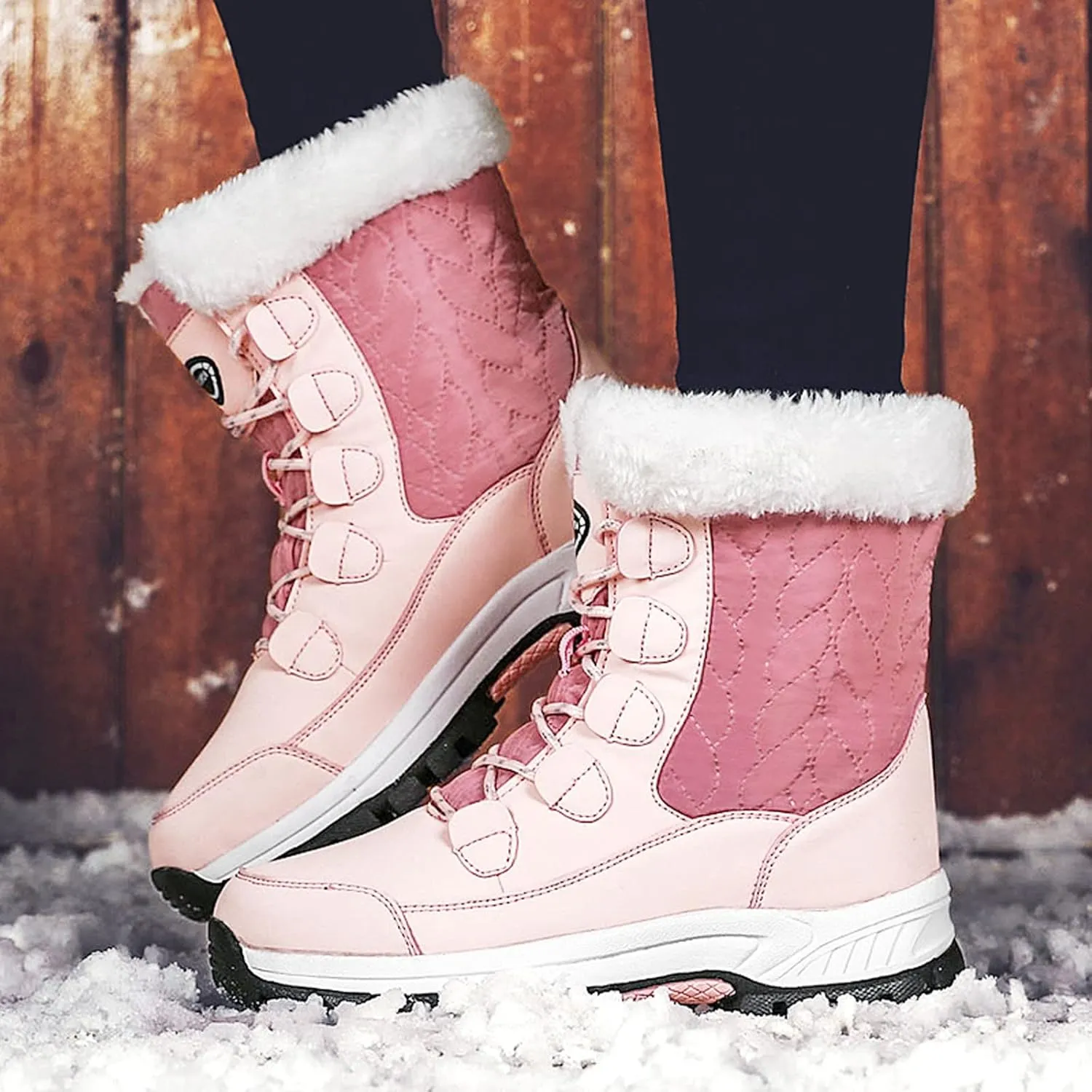 Hiking Boots Women Warm Lace-Up Snow Ankle Boots Velvet Cotton Winter Flats Short Booties Hiking Boots