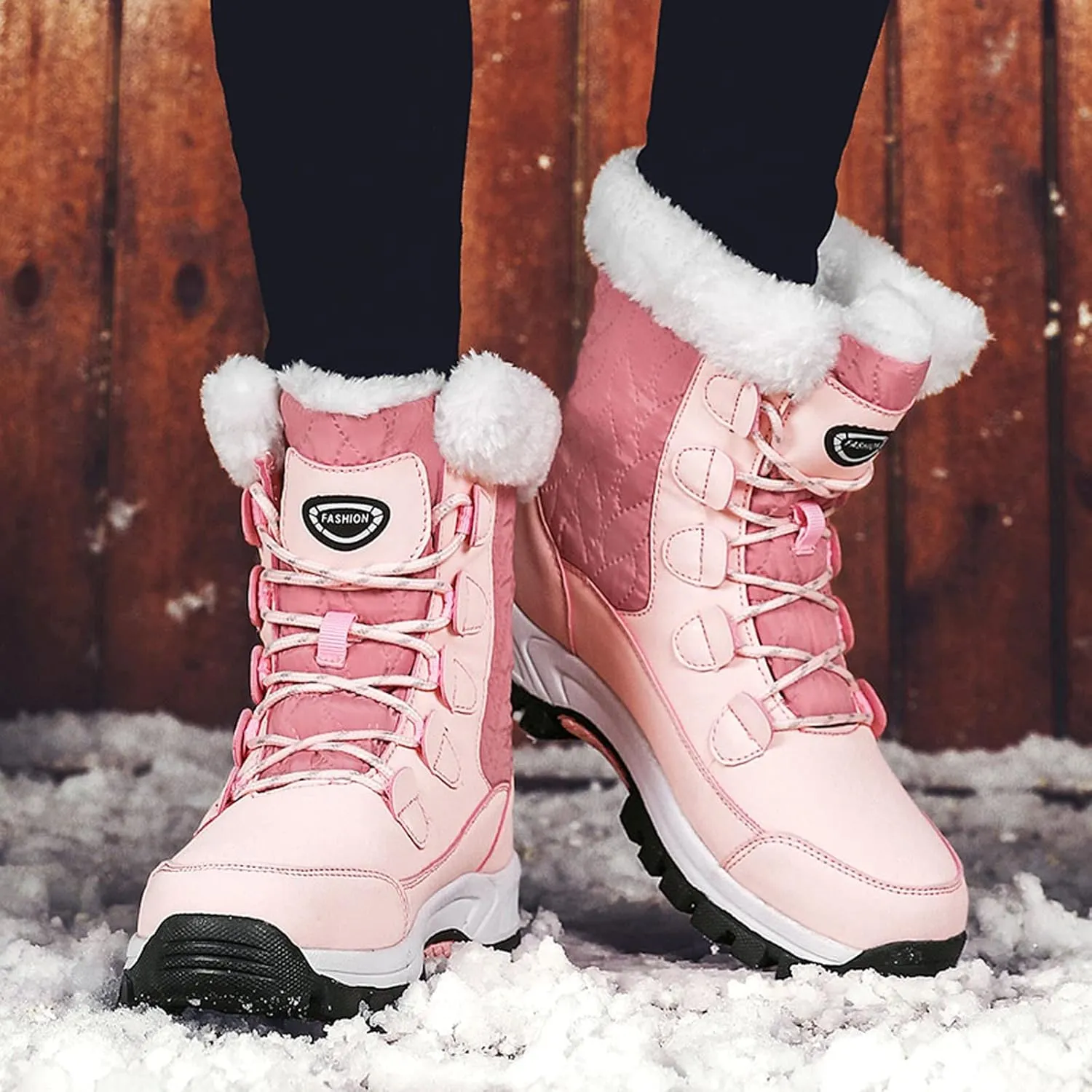 Hiking Boots Women Warm Lace-Up Snow Ankle Boots Velvet Cotton Winter Flats Short Booties Hiking Boots