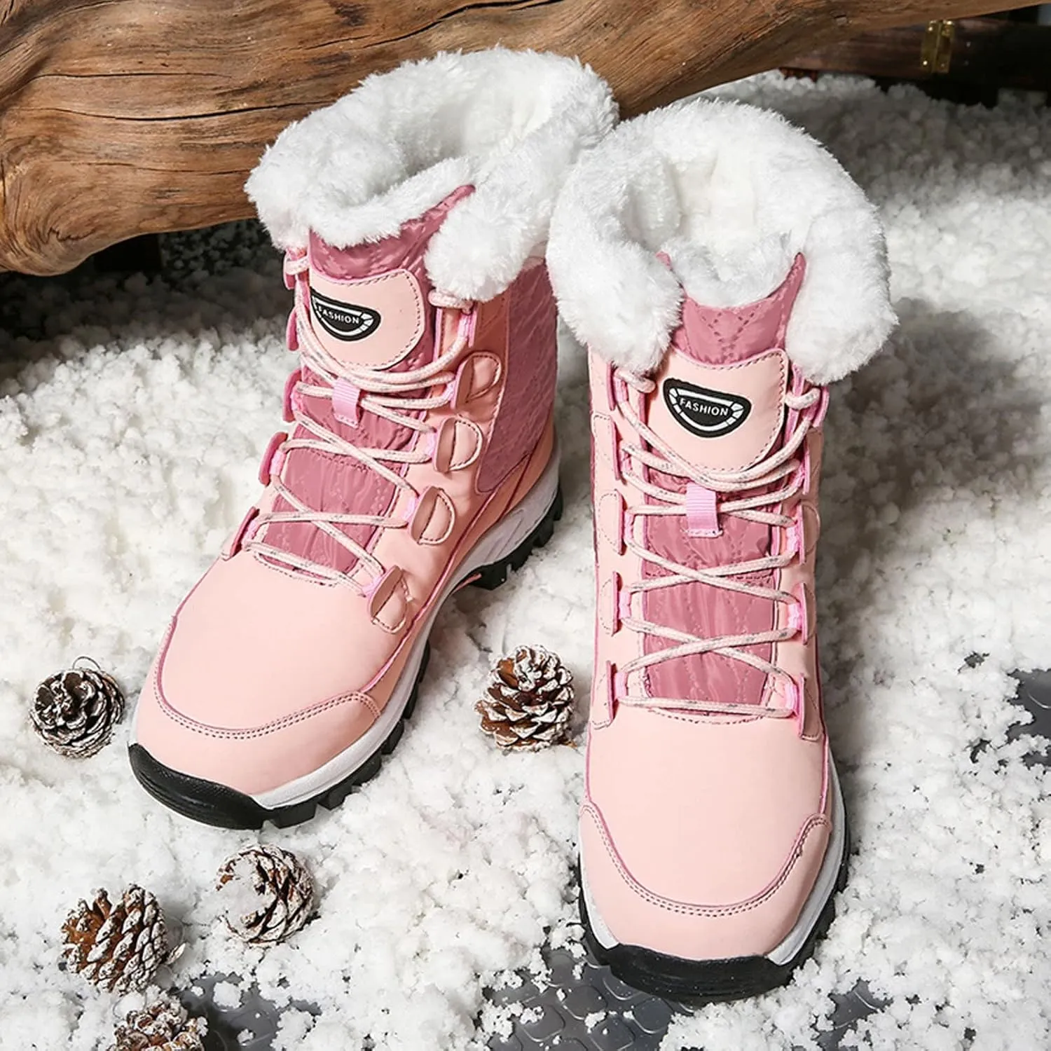 Hiking Boots Women Warm Lace-Up Snow Ankle Boots Velvet Cotton Winter Flats Short Booties Hiking Boots