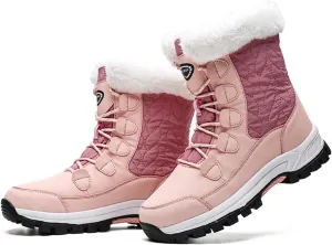 Hiking Boots Women Warm Lace-Up Snow Ankle Boots Velvet Cotton Winter Flats Short Booties Hiking Boots