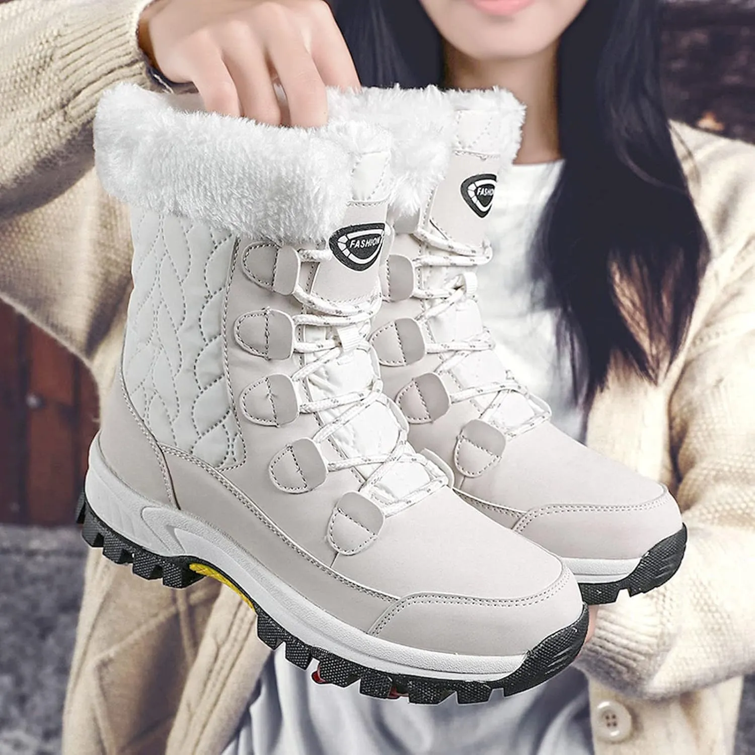 Hiking Boots Women Warm Lace-Up Snow Ankle Boots Velvet Cotton Winter Flats Short Booties Hiking Boots