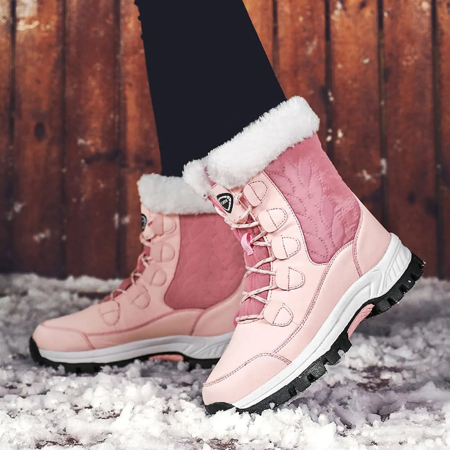 Hiking Boots Women Warm Lace-Up Snow Ankle Boots Velvet Cotton Winter Flats Short Booties Hiking Boots