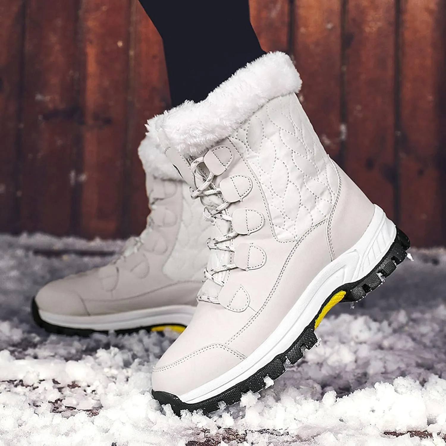 Hiking Boots Women Warm Lace-Up Snow Ankle Boots Velvet Cotton Winter Flats Short Booties Hiking Boots