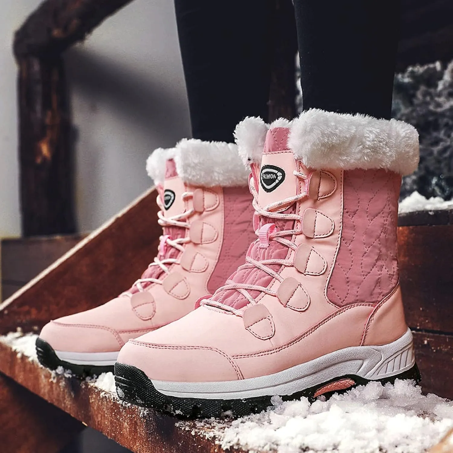 Hiking Boots Women Warm Lace-Up Snow Ankle Boots Velvet Cotton Winter Flats Short Booties Hiking Boots