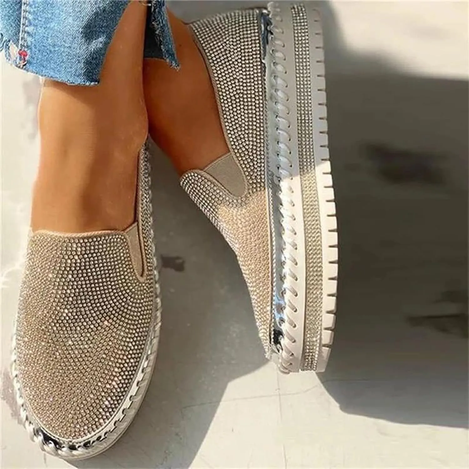 Lausiuoe Shoes For Women Sneakers Fashion Slip On Canvas Loafers Casual Classic Lightweight Comfort Flat Walking Shoes