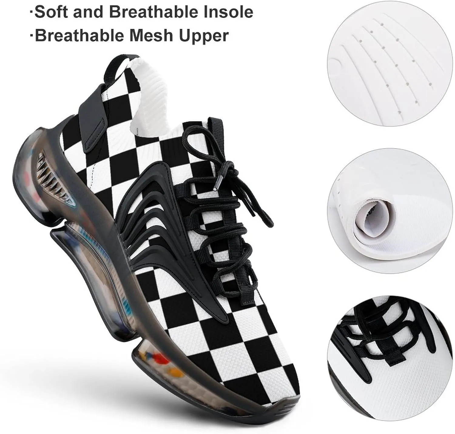 Plaid Black White Checkered Men's Running Sports Walking Shoes Athletic Training Shoe Breathable Non Slip Sneakers