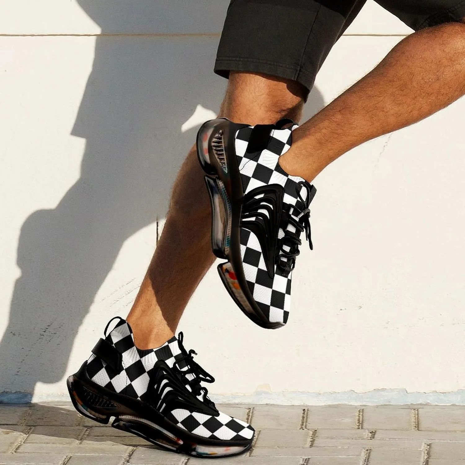 Plaid Black White Checkered Men's Running Sports Walking Shoes Athletic Training Shoe Breathable Non Slip Sneakers