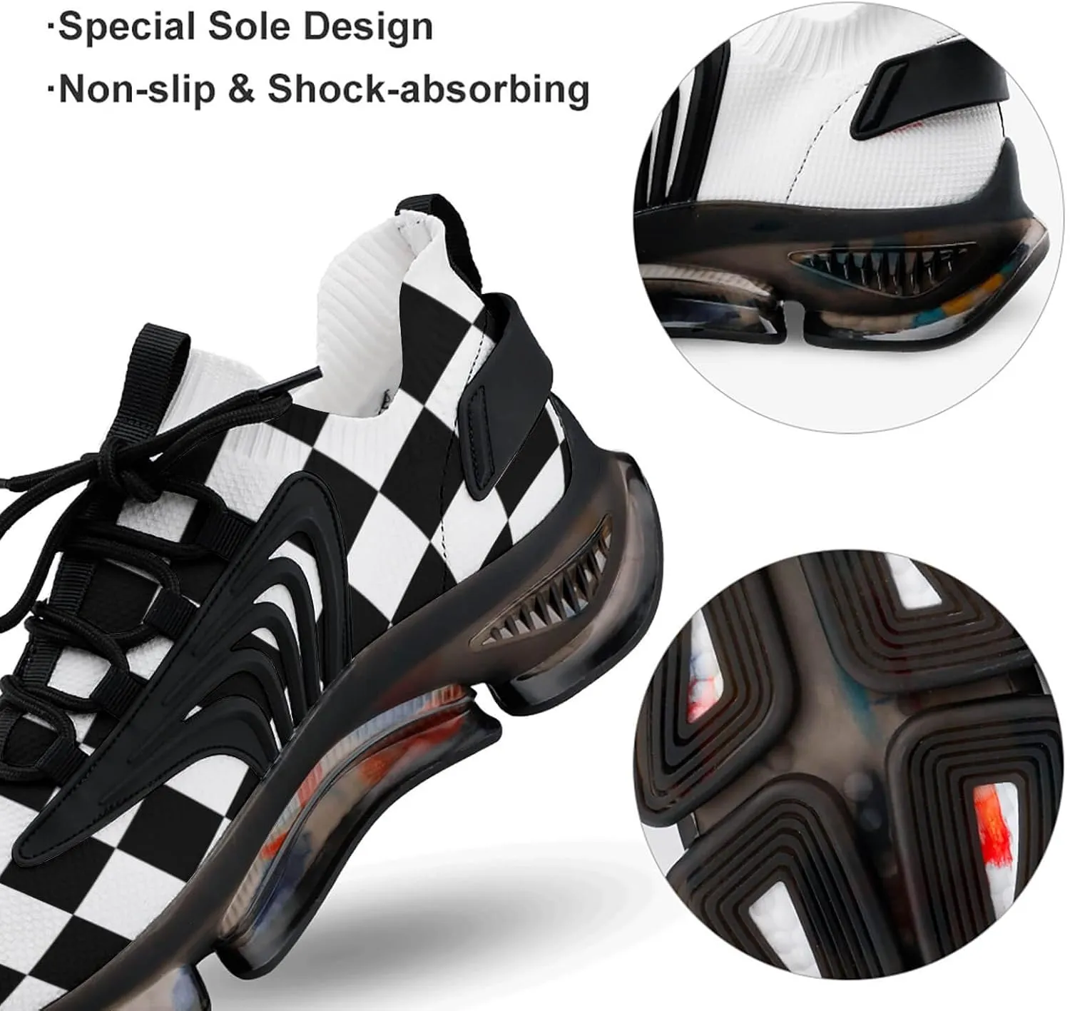 Plaid Black White Checkered Men's Running Sports Walking Shoes Athletic Training Shoe Breathable Non Slip Sneakers