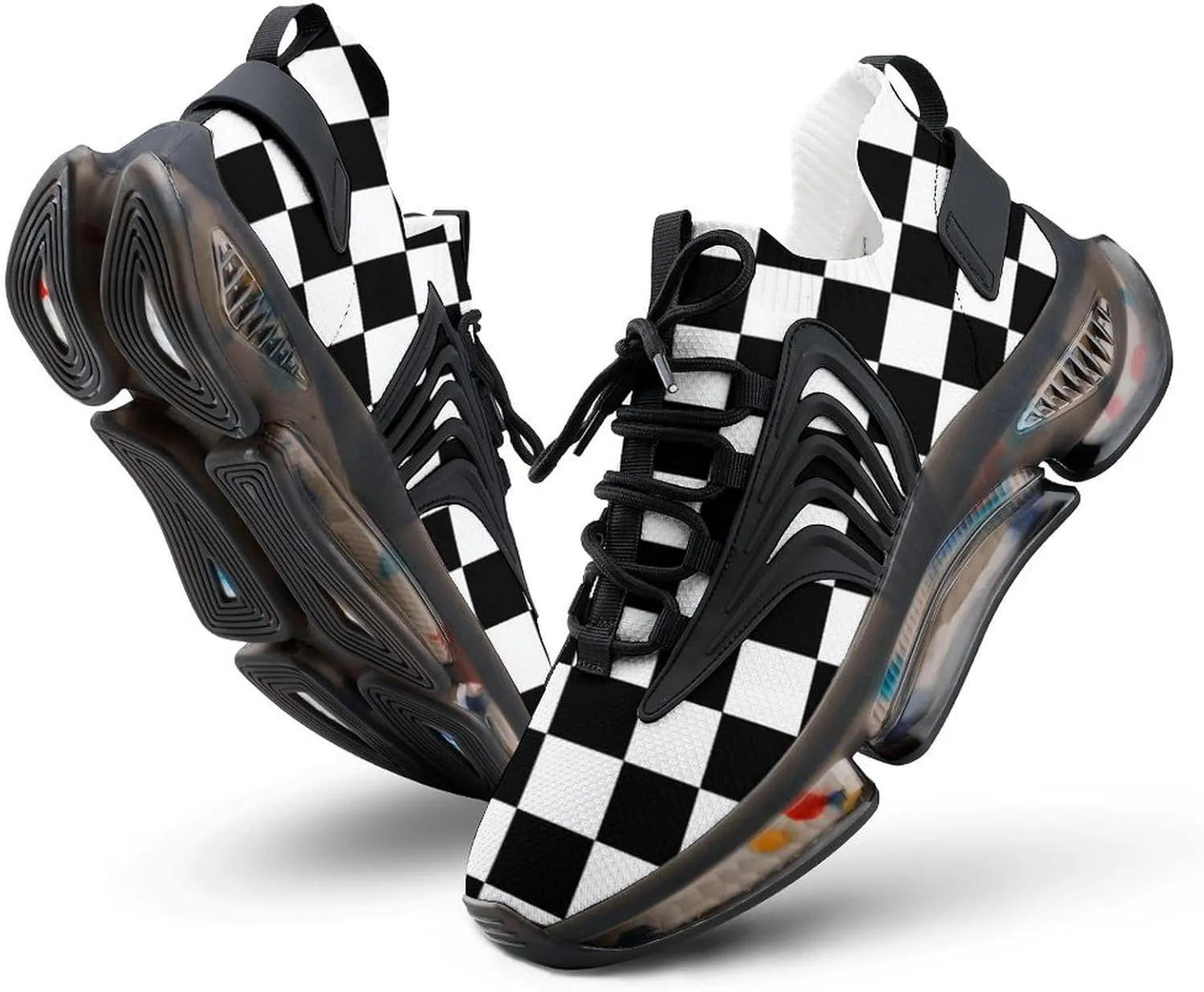 Plaid Black White Checkered Men's Running Sports Walking Shoes Athletic Training Shoe Breathable Non Slip Sneakers
