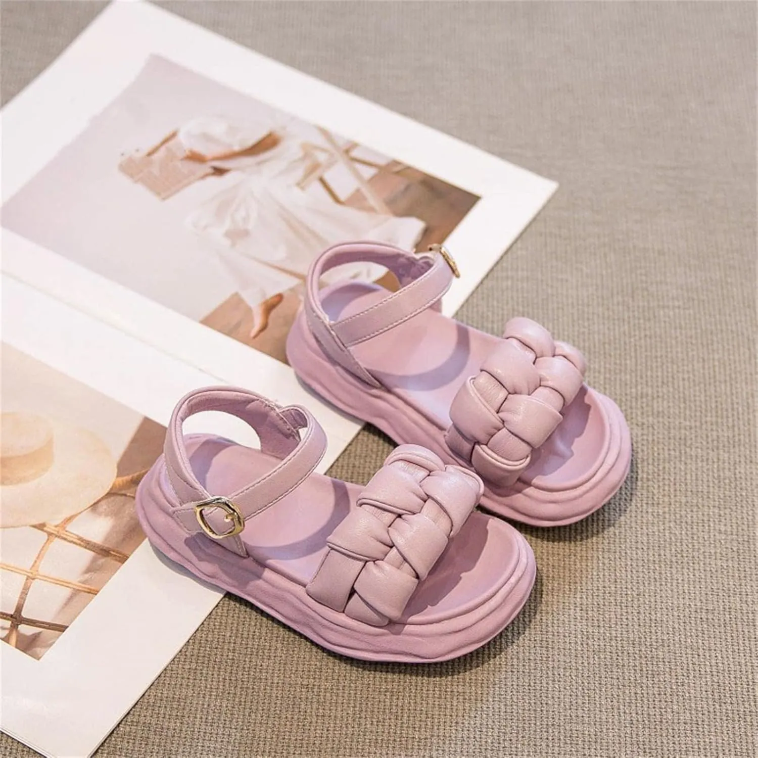 Summer Jelly Sandals for Little Girls Outdoor Soft Rubber Sole Beach Water Shoes with Adjustable Buckle