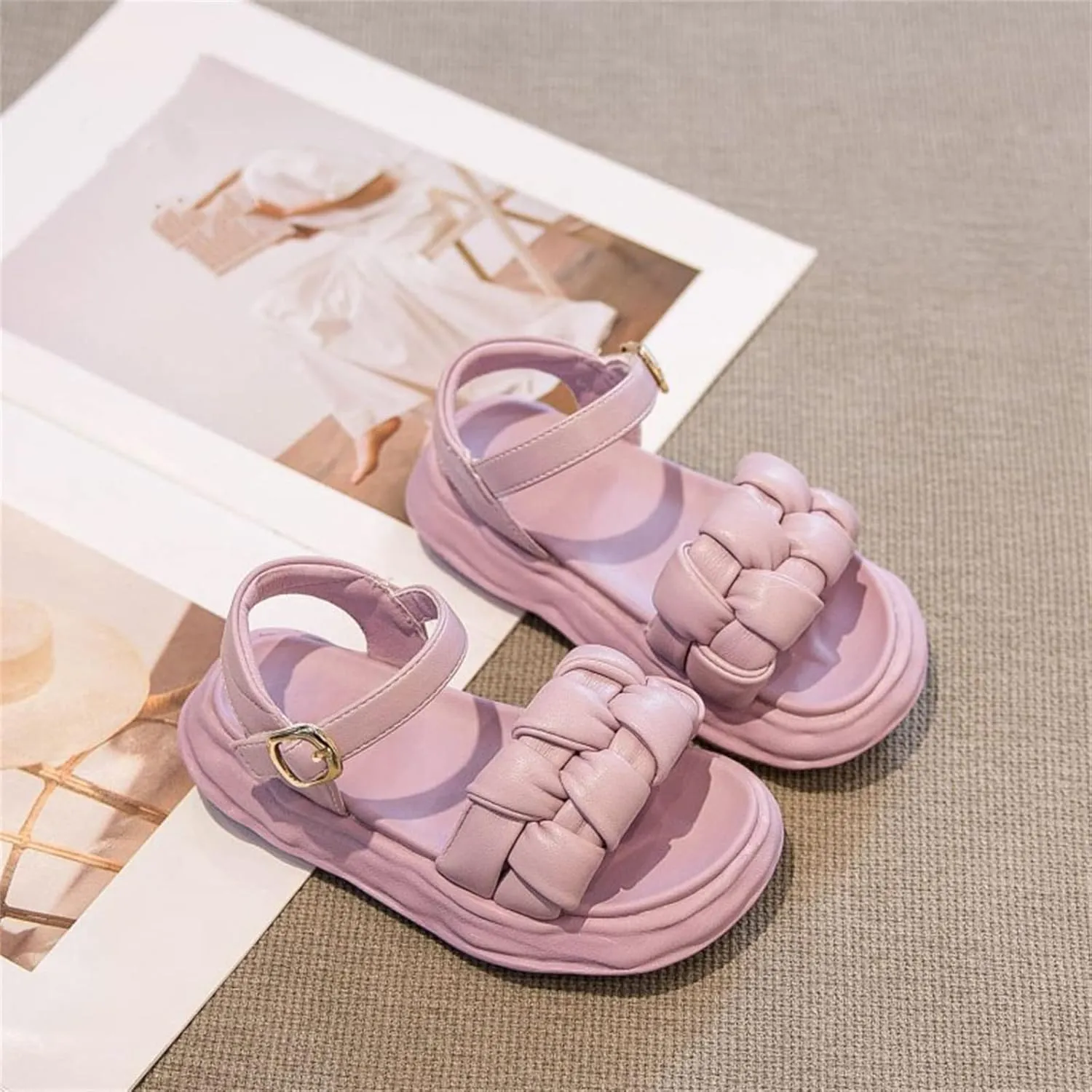 Summer Jelly Sandals for Little Girls Outdoor Soft Rubber Sole Beach Water Shoes with Adjustable Buckle