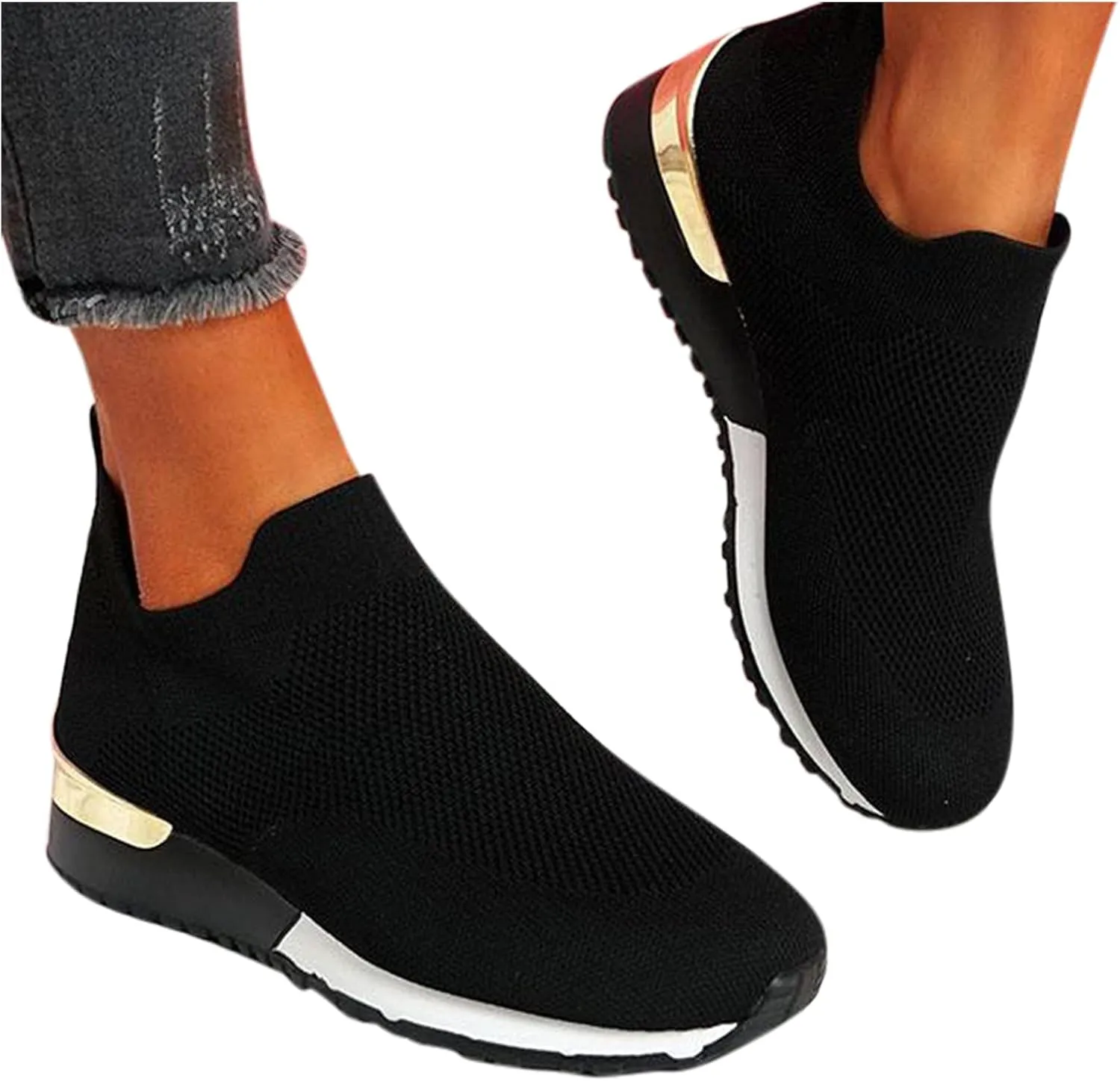Women's Fashion Sneaker Non Slip Breathable Lightweight Comfortable Lace Up Black Running Shoes Loafers with Arch Support for Women White Leather Sneakers