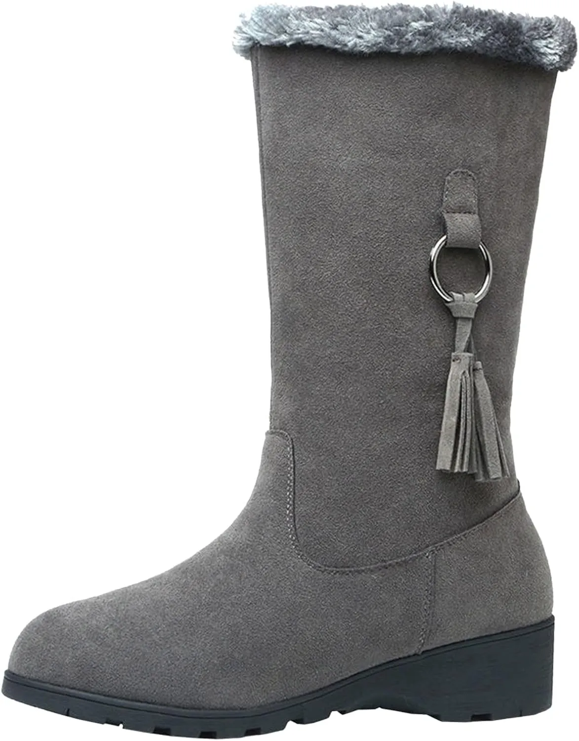 Women's Mid Length Boots Winter New European and Snow Boots Women's and Thick Insulation Snow Boots for Women with Bows (Grey, 8)