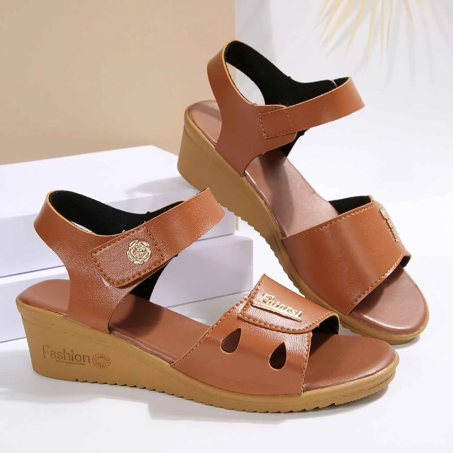Women's Wedge Leather Sandals Platform Comfortable Mid Heel Dressy Arch Support 2025 Summer Open Toe Sandals
